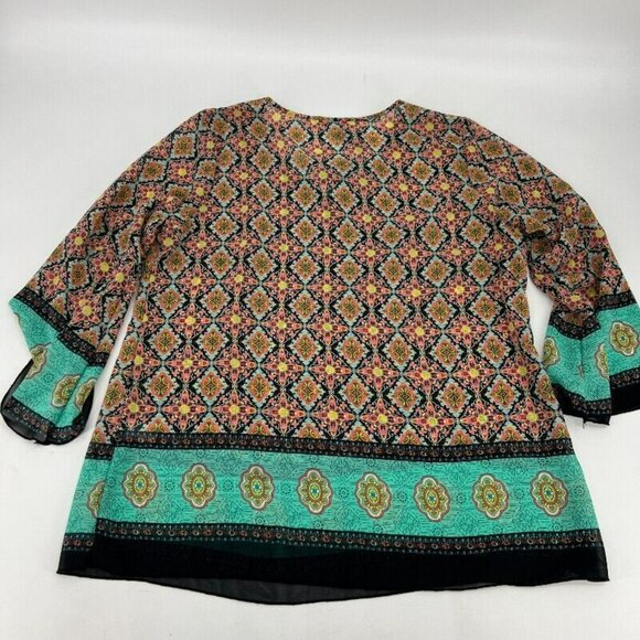 Dress Barn Semi Sheer Boho Hippie Hippy Multi-Colored Tunic Blouse Womens Size L - Picture 6 of 8